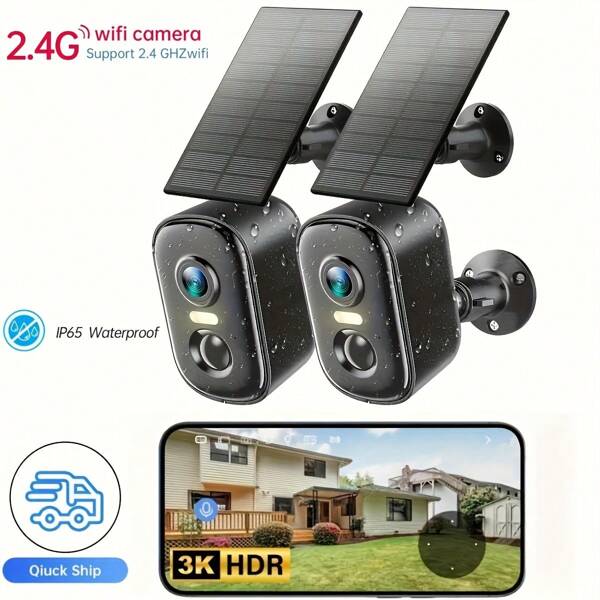 Solar-Powered IP65 Waterproof Security Camera, 2K High-Definition Outdoor/Indoor Wireless Camera, With Artificial Intelligence Motion Detection, Two-Way Audio, 5200 Mah Battery And Solar Panel, Suitable For Home, Pet, Babysit Camera, Garage, Yard, Solar Security Camera