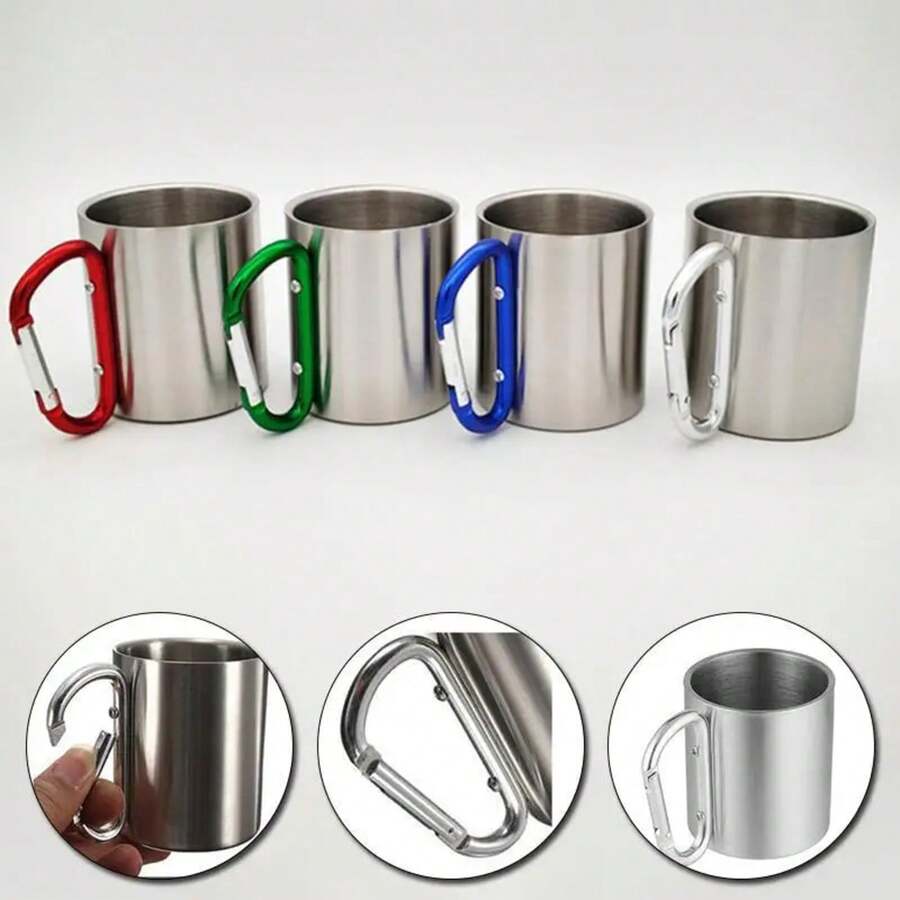 200Ml Taza de Acero Inoxidable Camping Viaje Gancho de Mosquetón Asa Taza de Agua Picnic Viaje al Aire Libre Caminata Taza Portátil - Verde - Ver 1