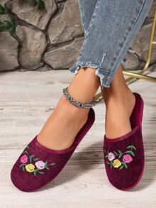 2025 New Fashion Embroidered Slip-On Slippers, Suitable For Indoor & Outdoor Wear, Mesh Material - Burgundy - View 4
