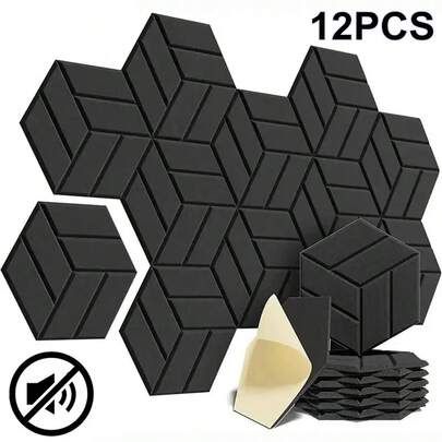 12 Pack Sound Proof Foam Wall Panels 12"X 12"X 0.4" 230kg/M³ DIY Acoustic Self-Adhesive High Density Studio Foam For Recording & Sound Absorption, Ideal For Musicians, Acoustic Sound Panels