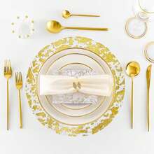 1 Set Of 10pcs 13-Inch (Approx. 33.0cm) Gold Foil Grid Embossed Disposable Placemats, 6pcs Gold Metallic Charger Plates Suitable For Dining Table, Wedding, Birthday Party, Holiday Home Decor