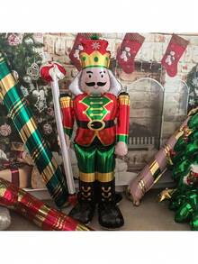 1pc 62.2 Inch Super Large Nutcracker Cartoon Lollipop Foil Balloon Set, Christmas Decoration