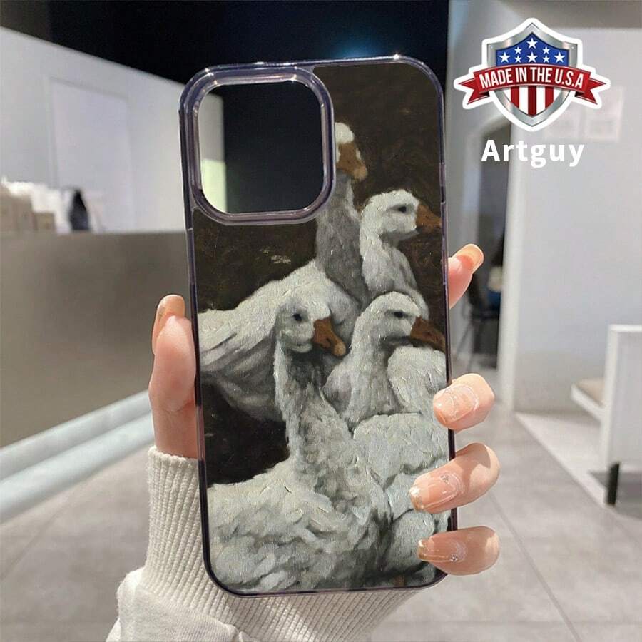 Compatible With IPhone 16 Pro Max 16e 15 Plus 14 13 12 11 XS Max XR X Goose Gathering Pattern Durable Magnetic Grip Shockproof Anti-Scratch Non-Yellowing Matte Translucent Colorful Border Protective Cellphone Case Gift - Black - View 1