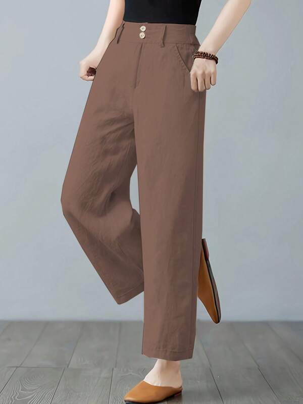 Pantalones casuales de mujer de unicolor y bolsillo simple