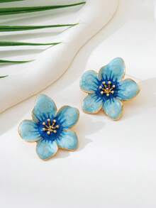 1 Cặp bông tai đinh tán hoa 5 cánh màu xanh lam nhuộm loang thủ công, tinh tế và ngọt ngào, thích hợp cho trang phục hàng ngày của phụ nữ, hẹn hò, kỳ nghỉ/du lịch, quà tặng sinh nhật cho bạn gái, trang sức mùa hè - Màu xanh lam - Xem 4