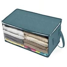 1 pieza Caja de almacenamiento de ropa plegable, bolsa de almacenamiento de gran capacidad, bolsa de almacenamiento de edredón de tela no tejida, bolsa de almacenamiento y transporte de edredón, bolsa de almacenamiento de equipaje de ropa, para almacenamiento y organización estacional