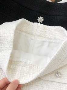 女士优雅粗纱香风A字裙，适合复古高贵的花园派对和通勤场合。 - 白色 - 查看 8