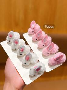10 件白色粉色兔子发夹小巧可爱头饰适合日常使用发饰 - 彩色 - 查看 6