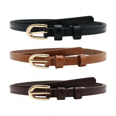 1/3 st. Vintage litet läderbälte, damer avslappnat jeansbälte, enkelt mångsidigt smalt dekorativt bälte, enfärgat, lämpligt för vår, sommar, höst, vinter