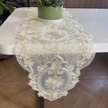 1 件优雅米色刺绣桌旗，采用涤纶面料制成，适用于餐桌、咖啡桌、酒吧、梳妆台、小家电，非常适合婚礼、派对、节日、庆典和日常使用、万圣节、圣诞节主题装饰，尺寸选项：15.7 * 37.4 / 43.3 / 64.9 英寸