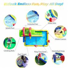 15 Ft Inflatable Castle Water Slide For Kids, (With Blower), Backyard Inflatable Pool, Water Gun, 8-In-1 Game, Summer Fun Games, Dry Wet Use, 15 X 8 X 6 Ft - 彩色 - 查看 2