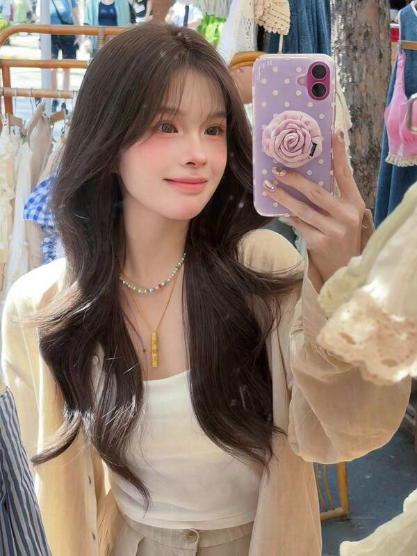 24 Inch Brown Long Wavy Wigs For Women,Gorgeous Loose Wave Curly Wig With Bangs, Heat Resistant Fiber Synthetic Full Machine Wig For Girls Music Festival Party Streetwear, Cosplay Anime Or Costume Use