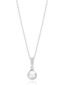 Philip Jones Silver Plated Pearl Drop Necklace Created With Zircondia® Crystals - 1 - 查看 8