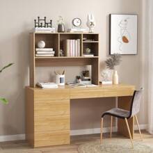Desk Hutch, Desktop Shelf With 4 Shelves, Desk Bookshelf W/Anti-Toppling Devices, Wood Table Top Bookshelf Organizer, Small Desk Shelf For Study, Office, Dorm (Natural, 4 Shelves) - 自然的 - 查看 9