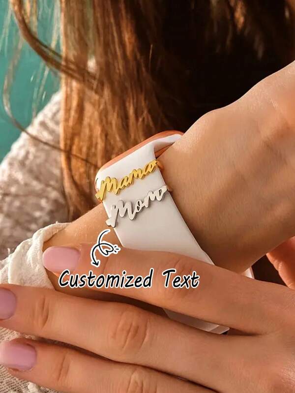 Customizable Stainless Steel Watch Band With Name Pendant, Fashionable Unisex Personalized Wrist Accessory, Suitable As Gift For Back To School, Valentine's Day, Birthday