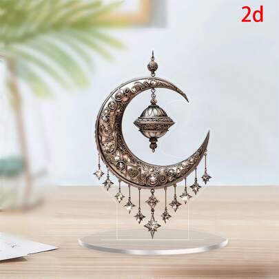 Flat Acrylic Ornament, 2D Modern Moon Bell Desktop Decoration For Home Office Present