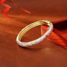 1 pieza Nuevo brazalete de estilo bohemio con baño de oro, esmalte y cloisonné con diseño floral, adecuado para joyería de mujeres y niñas