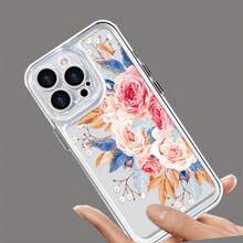 Funda transparente con diseño de camelias y espacio para teléfono móvil. Funda protectora suave para phone 15, 14, 13, 12, 11, X, XS, XR, Pro y Plus. - Blanco - Ver 3