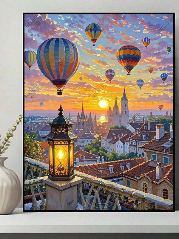 1 Set 5D DIY Diamant Malerei Kit, Heißluftballon, Erwachsene Anfänger 5D Voll Rund Diamant Stickerei Kristall Mosaik Handwerk, inklusive Werkzeug-Set, geeignet für Wand Dekoration Zuhause, Thanksgiving Weihnachtsgeschenk für Familie und Freunde