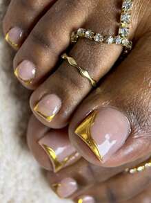 24件短方形金箔浮雕法式美甲套装，3D欧美设计，适合派对、舞会、日常佩戴 - 彩色 - 查看 1