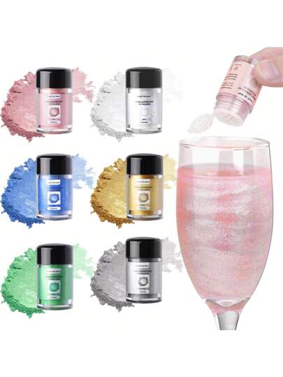 6 Colors Luster Dust Edible Set, Edible Glitter For Cakes, Glitter Shimmer Sprinkle Powder For Drinks, Baking, Beverages, Cakes, Strawberries, Fondant, Vegan