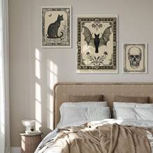 1 件复古万圣节壁画蝙蝠骨架印刷帆布画恐怖季节海报古董黑暗恐怖万圣节装饰适用于卧室、客厅或宿舍房间装饰无框