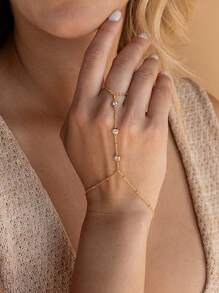 Ladies' Thin Gold Bracelet, 14K Gold-Plated Ring Chain, Rhinestone Beaded And Prong-Set Diamond Bracelet, Stylish And Simple Accessories, Mother's Day Gift For Mom, Adjustable