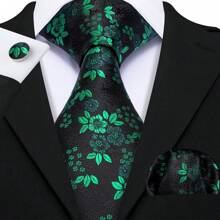 Men Tie Vintage Paisley Paisley Dark Green Tie Classic Necktie Set Pocket Square Cufflinks Formal Wedding St Patrick's Day