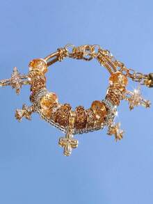 1 件潘家峰风格手链，金色花朵串珠可调节手链，独特优雅的珠宝配饰 - 彩色 - 查看 6