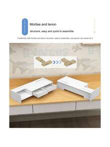 Soporte de escritorio multifuncional, soporte de escritorio apilable de varias capas, combinación libre de material de oficina, cómodo, Para Monitor De Computadora,Soporte de Madera para Monitor Laptop Multiusos Oficina Escritorio Organización - Blanco - Ver 7