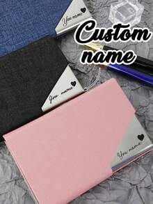 定制姓名名片夹，个性化名片夹套，定制名片收纳包，可定制皮革名片夹，女士信用卡夹，卡包钱包，生日礼物，情人节礼物，男女通用，时尚便携，送给父亲、老板、同事、母亲、朋友的礼物，新年礼物 - 彩色 - 查看 2