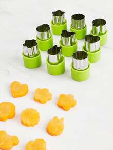 6pcs/8pcs/10pcs Stainless Steel Fruit And Vegetable Embossing Molds, Fruit And Vegetable Cutting Seal Sets, Noodle Embossing Tools, Heart-Shaped, Star Shaped, Flower Shaped, Rabbit Shaped, Bear Shaped, Strawberry Shaped, Mushroom Shaped, Small Fish Shaped, Duck Shaped Cutting Molds, Mini Cutters, Seal Molds, Suitable For Making Fruit Platters, Lunch Boxes - Green - View 4