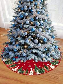 圣诞树裙，雪花图案的布艺圣诞树裙，圆形红金色圣诞树装饰，家居装饰背景的圣诞树裙，圣诞节节日装饰，圣诞松树设计元素，适合圣诞节家居装饰，圣诞树装饰 - 彩色 - 查看 9