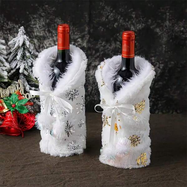 2025 Nouvelle année Housse en peluche pour bouteille de vin de Noël Fait main Manchon pour bouteille de vin de Noël Sacs mignons pour bouteille de vin de Noël Décoration de fête