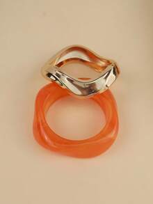 2 件套复古奢华朋克几何方形树脂手镯，极简主义不对称粗开口袖口手镯，多层组合配饰，适合日常佩戴、海滩度假，持久保色，女士时尚珠宝（金属表面纹理细节以实际物品为准）