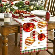 1pc/270pcs Christmas Table Runner, Colorful Christmas Ornament Design Table Runner, Polyester Material, 35x181cm, Winter Christmas Home Party Gathering, Restaurant Living Room Table Center Decor, Indoor Outdoor Dining Table Center Decor, Room Decor, Home Decor, Kitchen, Decorative Style, Kitchen Decor, Room Decor, Christmas Decoration