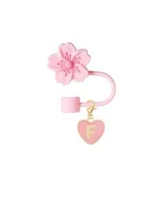 Compatible With Stanley Cup Accessories 2PCS Straw Toppers For Cup Straw Cover Cap, 26 Letters To Choose From Creative Cherry Blossom Straw Cap Cap, Reusable Silicone Straw Cap, Straw Anti-Splash Dustproof Straw Cover, Portable Easy To Clean Insulation Cup Straw Cup Accessories, 10mm Thicker Large Caliber Flower Straw Cap, Cute Cartoon Flower Straw Dust Cover, Pink/Purple/Black/White Yellow/White Pink - Pink 2pcs - View 26