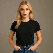 Kit 4 Basic Plain Women's T-Shirts Baby Look 100% Premium Cotton - 1 ĐƠN VỊ ĐEN - Xem 2
