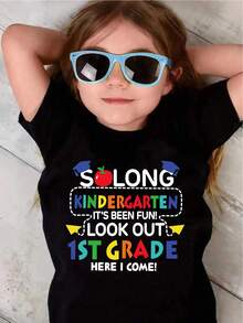 返校季少女字母标语和心形图案印花短袖T恤