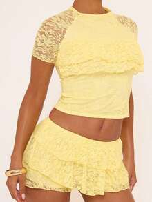 Women Lolita Bloomers Cute Ruffle Shorts Lace Pumpkin Pants Boyshorts Layered Bottoms Y2k Sweet Pettipants Women's Y2k Ruffle Shorts Lace Lolita Bloomers Elastic Waist Bow Front Shorts Micro Boyshorts - 黃色 - 查看 2