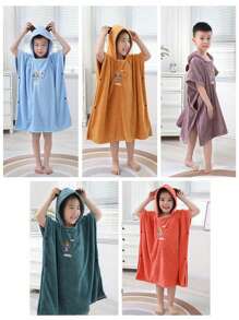 1 件卡通图案连帽刺绣冲浪斗篷儿童换尿布巾、浴袍、浴巾、温暖速干泳池游泳沙滩巾带帽温暖柔软超细纤维浴袍毛巾多种颜色可选复活节礼物、万圣节、圣诞节礼物、浴室装饰、浴室配件、秋冬毛巾