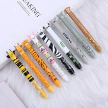 5 pezzi Penna a due colori cancellabile, penna a due colori a tema cartone animato con tigre, scimmia, ape, elefante, orecchie carine, cancellabile, per forniture scolastiche, per il ritorno a scuola