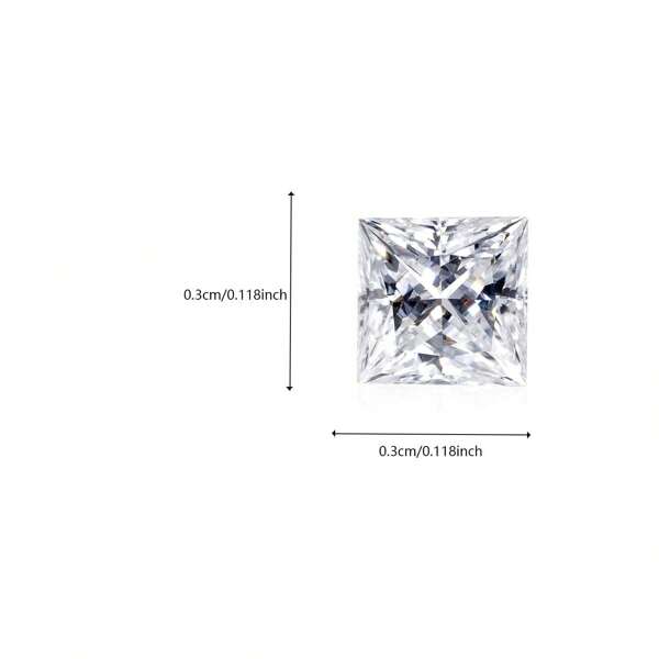 3.0mm 1pc/0.3ct White Princess-Square Synthetic Moissanite Loose Stone Suitable For Jewellery Settings Nails Diy Rings Chains Earrings Accessories