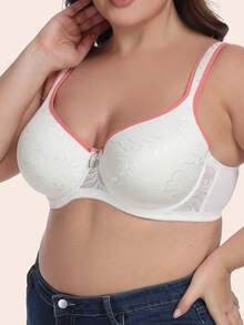 1pc Women's Wireless Bra With Contrast Color, Wide Strap, Lift And Support For Large Bust, Suitable For Home, Office And Outdoor Wear