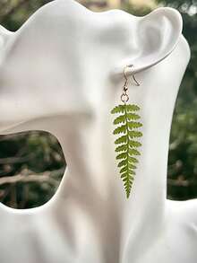 Plant Green Leaf Earrings, Hand-Pressed Plant Leaf Earrings, Dry Leaf Resin Earrings, Women'S Handmade Jewelry, Birthday Gifts For Her - màu xanh lá - Xem 5