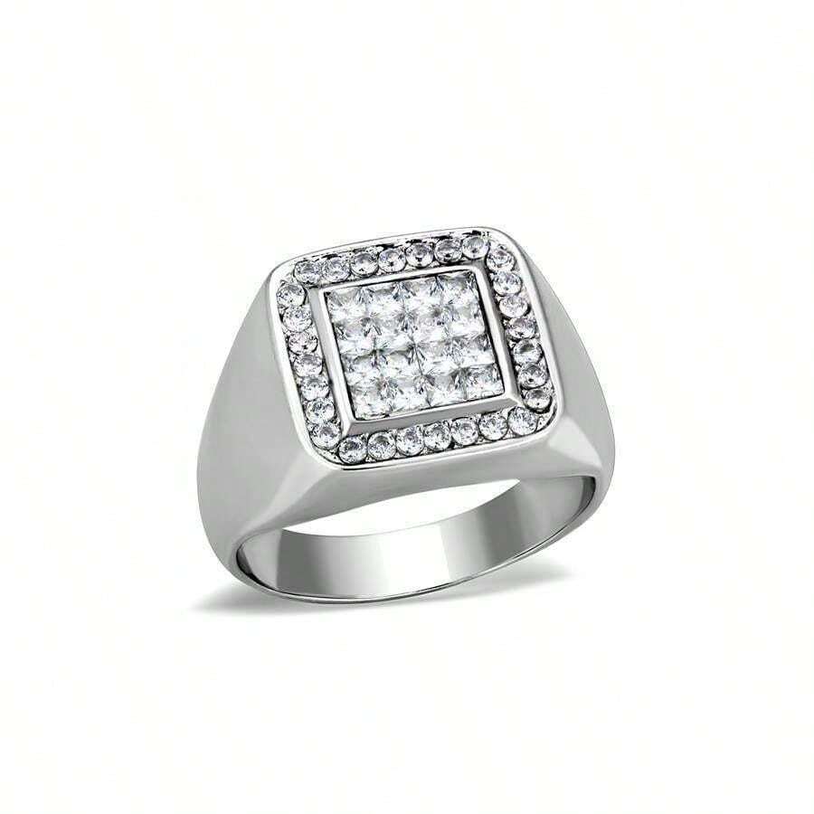 VacationGrabs Cubic Zirconia Mens Ring - Stylish Design - Silver - View 1