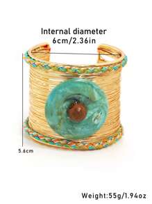 1pc Handmade Colorful Bohemian Style Wire Wrapped Open Bangle Bracelet, Fashionable For Women, Suitable For Vacation, Beach, Party And Daily Wear