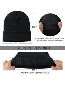 1 件裝男用黑色保暖舒適翻邊無簷小便帽冬帽 - 黑色 - 查看 4