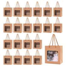 10个带窗口牛皮纸礼品袋，花店风格透明展示袋，珠宝手工包装材料，周年纪念礼品袋，DIY婚礼派对袋 - 彩色 - 查看 2