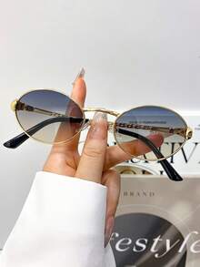 新款复古经典小框椭圆形时尚眼镜，极简主义高端朋克眼镜，适合派对、街头风格、T台椭圆形墨镜 - 彩色 - 查看 7